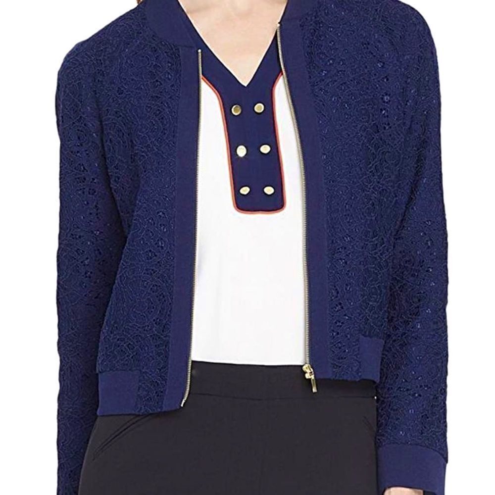 Tahari Arthur S Levine NWT  18 blue lace Bomber jacket gold zipper